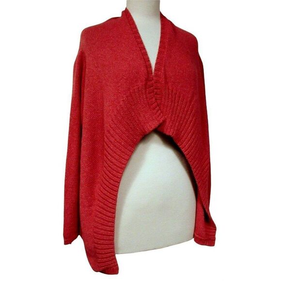Soft Surroundings Open Fly Away Cardigan Sweater Sz L Ribbed Hi Cut Front - Picture 2 of 5